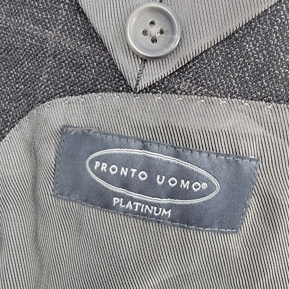 Pronto Uomo Platinum Mens 52R Charcoal Grey Windowpane 100% Wool 2-Vent Blazer